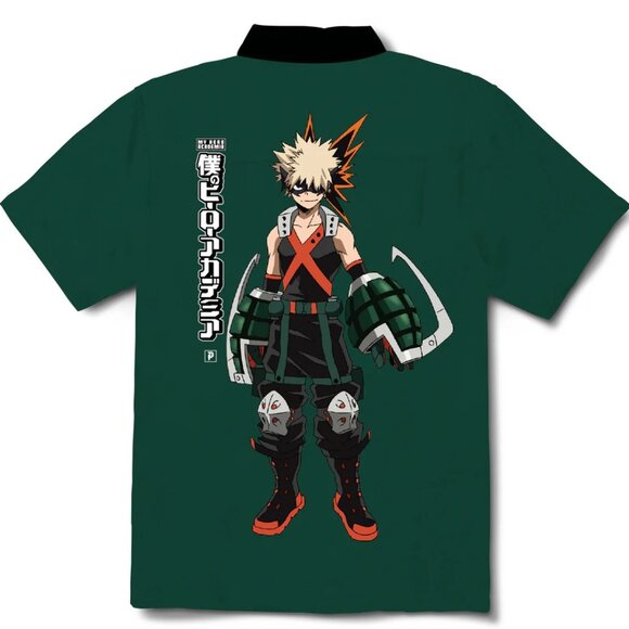 MY HERO ACADEMIA X PRIMITIVE KATSUKI BAKUGO S/S WOVEN POLO SHIRT SIZE LARGE - Picture 1 of 2